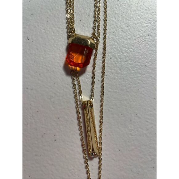Triple strand, gold and orange stone necklace - Picture 5 of 11